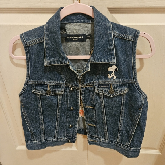 Vintage Club Monaco Denim Patched Vest #Snoopy #PiyoPiyo - Picture 2 of 3